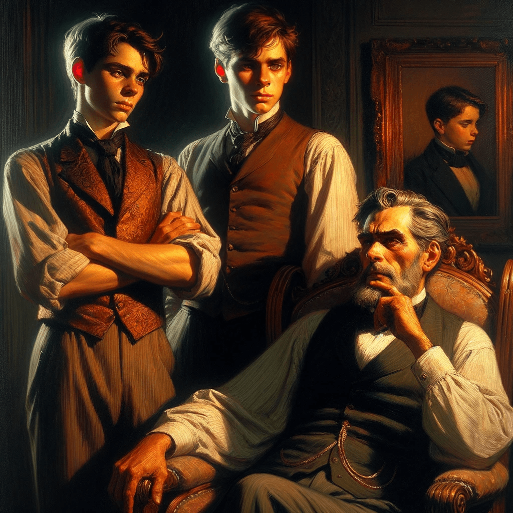 De tre brødre står bag den gamle Karamazov.